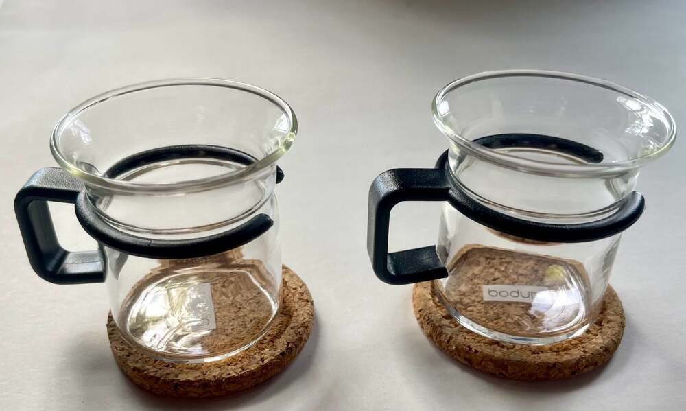 Vintage Bodum Bistro Espresso Cups with Cork Coasters, 2-Piece Set, Designed by